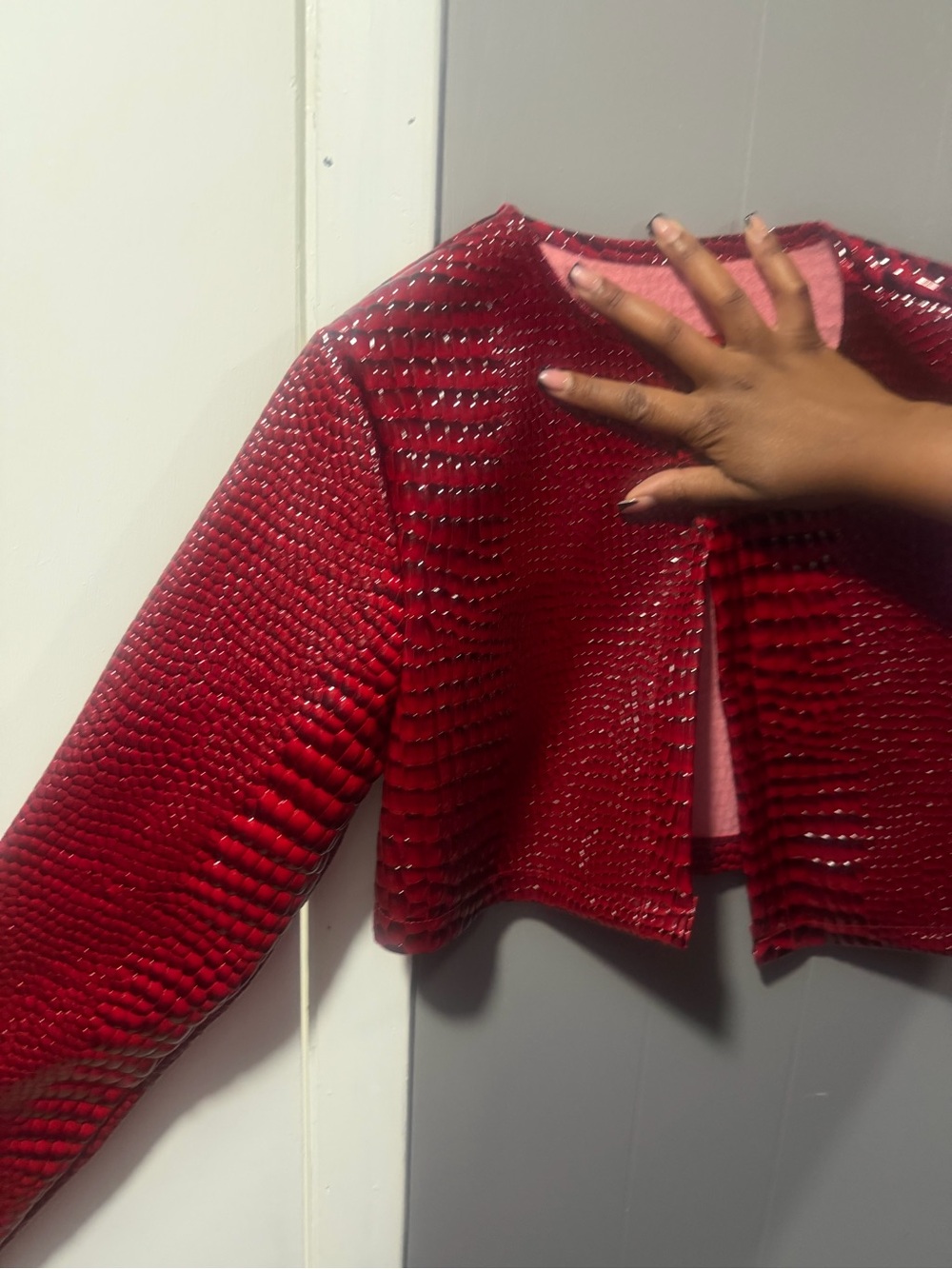 Red Textured Croc Jacket - Women
